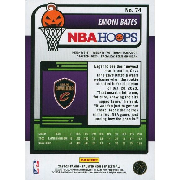 2023-24 Haunted Hoops Basketball Card #74 Emoni Bates - Picture 2 of 2